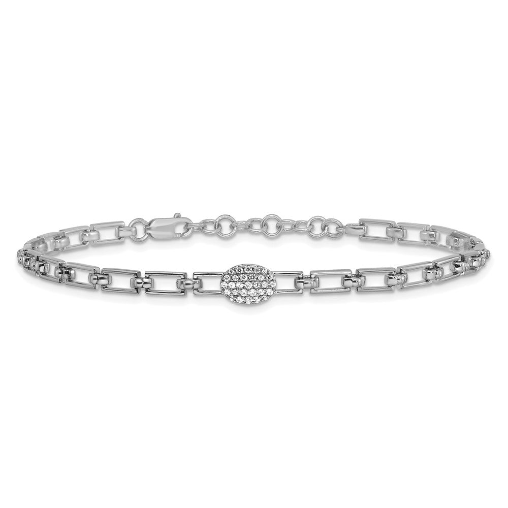 14K White Gold Polished Diamond Oval Cluster Fancy Link with 1in ext. Brace