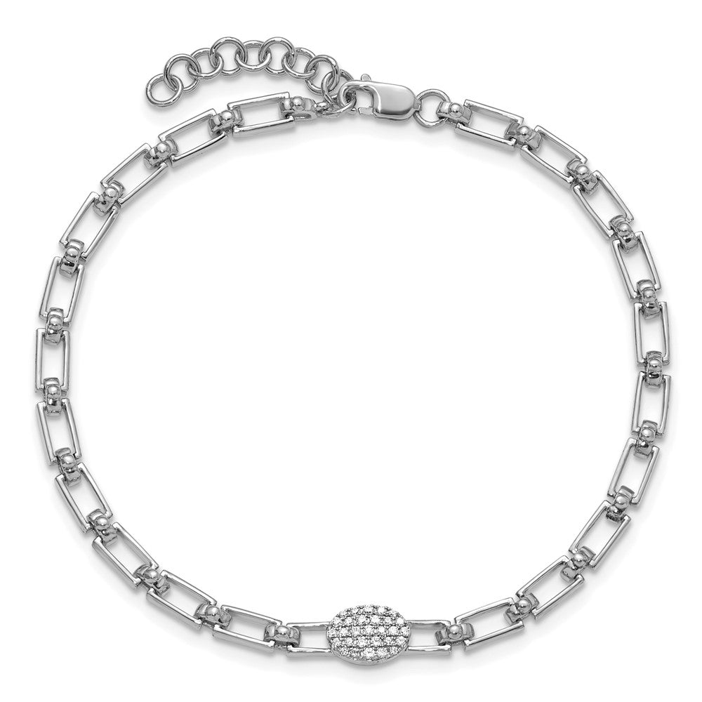 14K White Gold Polished Diamond Oval Cluster Fancy Link with 1in ext. Brace