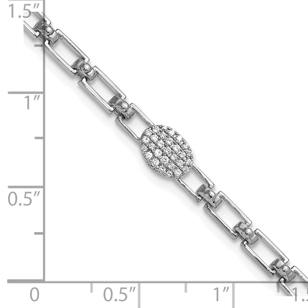 14K White Gold Polished Diamond Oval Cluster Fancy Link with 1in ext. Brace
