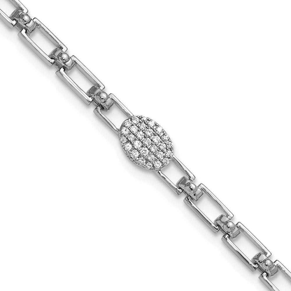 14K White Gold Polished Diamond Oval Cluster Fancy Link with 1in ext. Brace