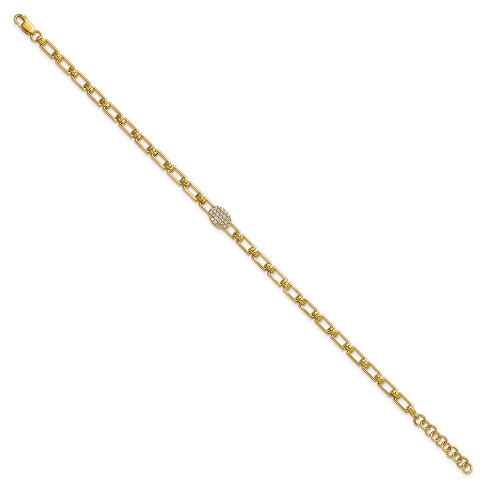 14K Polished Diamond Oval Cluster Fancy Link with 1in ext. Bracelet