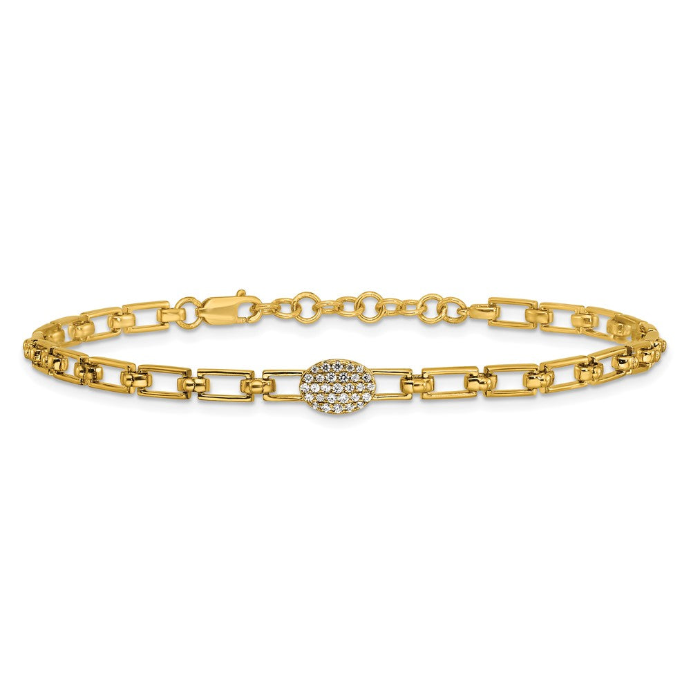 14K Polished Diamond Oval Cluster Fancy Link with 1in ext. Bracelet