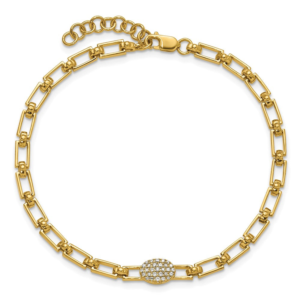 14K Polished Diamond Oval Cluster Fancy Link with 1in ext. Bracelet
