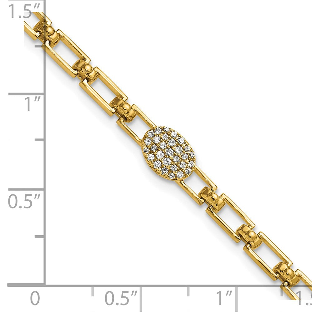 14K Polished Diamond Oval Cluster Fancy Link with 1in ext. Bracelet