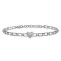 14K White Gold Polished Diamond Heart Cluster Fancy Link with 1in ext. Brac