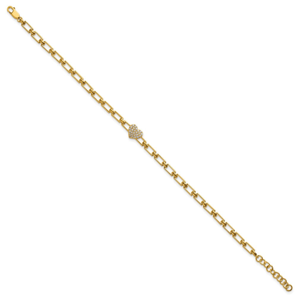 14K Polished Diamond Heart Cluster Fancy Link with 1in ext. Bracelet
