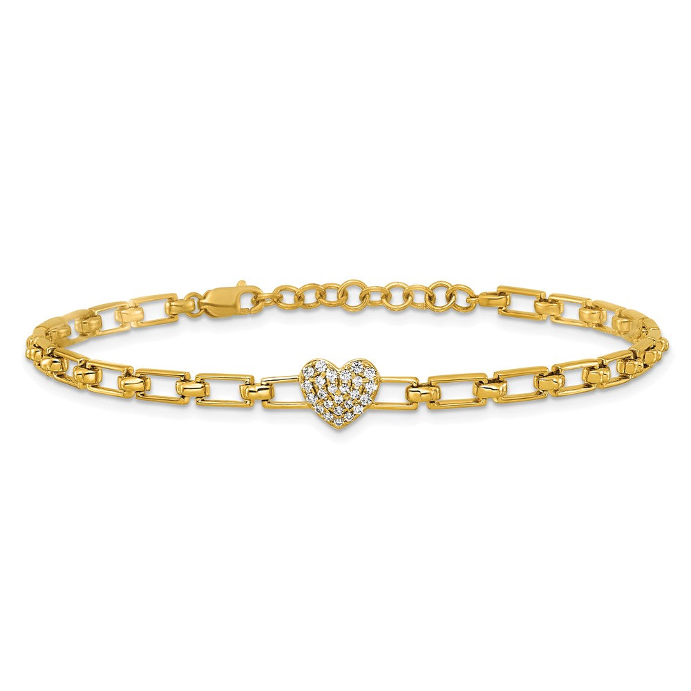 14K Polished Diamond Heart Cluster Fancy Link with 1in ext. Bracelet
