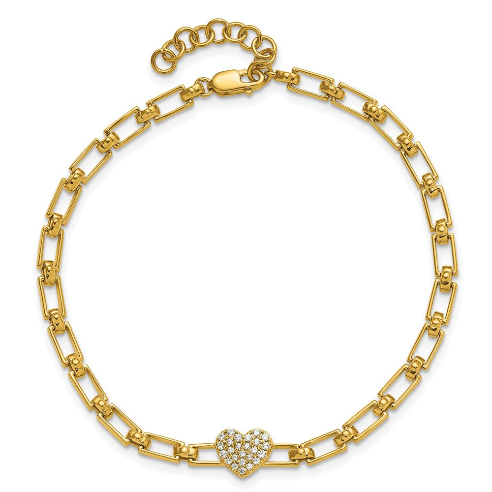 14K Polished Diamond Heart Cluster Fancy Link with 1in ext. Bracelet
