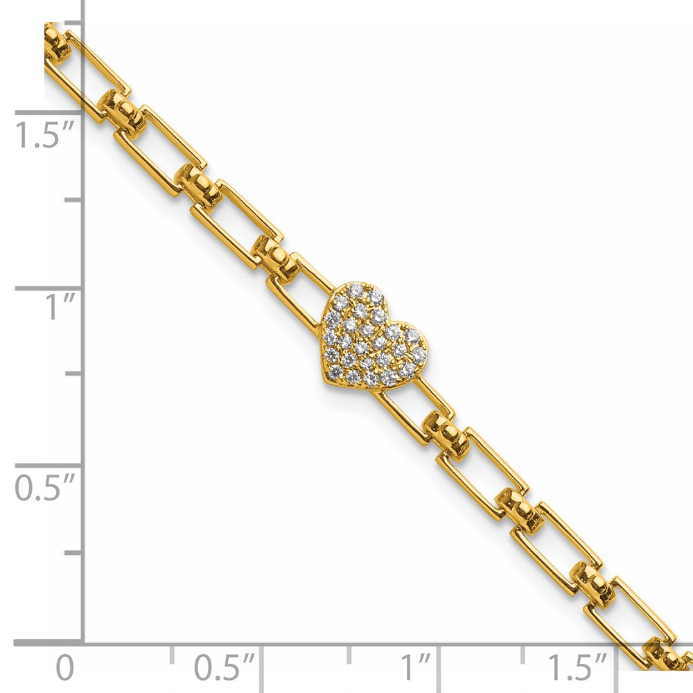 14K Polished Diamond Heart Cluster Fancy Link with 1in ext. Bracelet