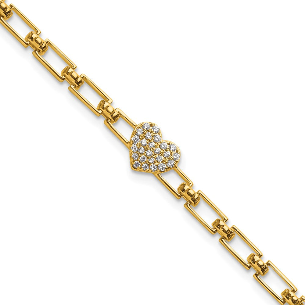 14K Polished Diamond Heart Cluster Fancy Link with 1in ext. Bracelet