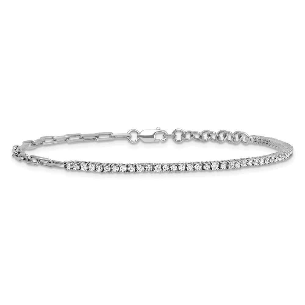 14K White Gold Polished Diamond Fancy Link with 1in ext. Bracelet