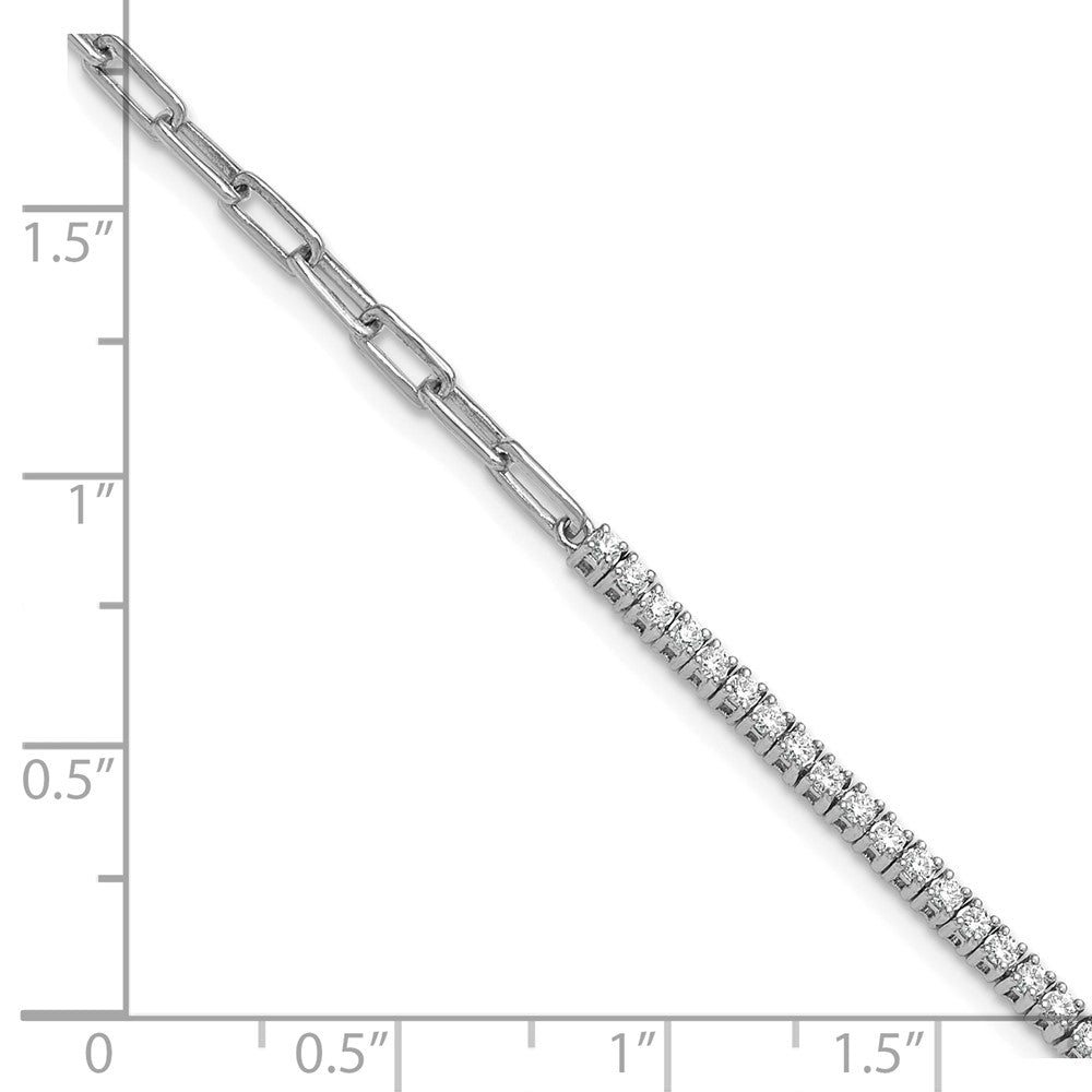 14K White Gold Polished Diamond Fancy Link with 1in ext. Bracelet