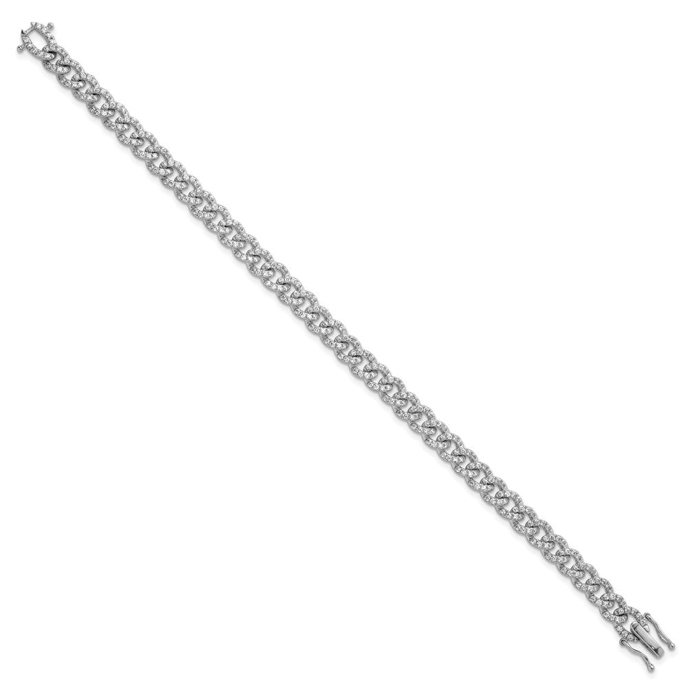 14K White Gold Polished Diamond Fancy Curb Bracelet