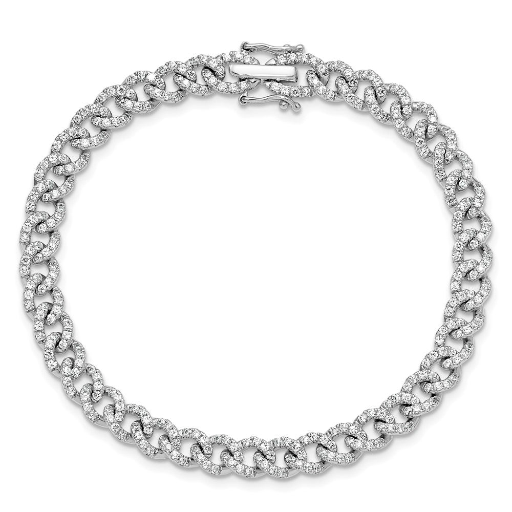 14K White Gold Polished Diamond Fancy Curb Bracelet