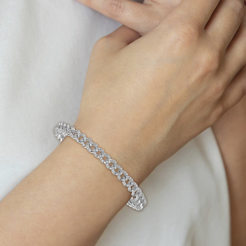 14K White Gold Polished Diamond Fancy Curb Bracelet