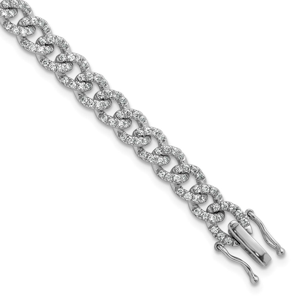 14K White Gold Polished Diamond Fancy Curb Bracelet