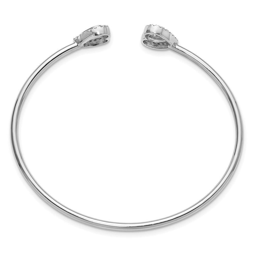 14K White Gold Polished Diamond Heart Cuff Bangle