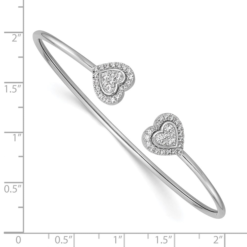 14K White Gold Polished Diamond Heart Cuff Bangle