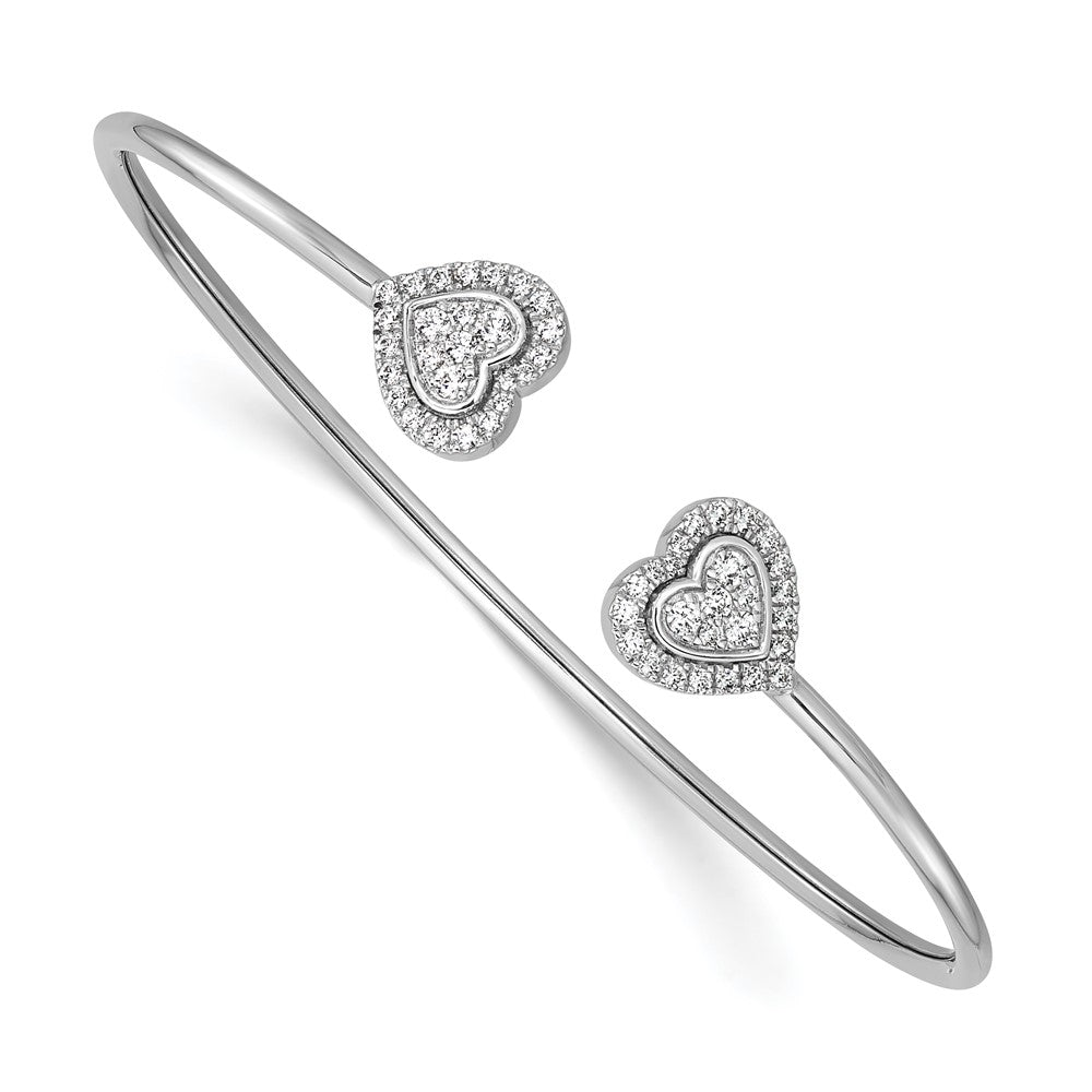 14K White Gold Polished Diamond Heart Cuff Bangle