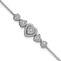 14K White Gold Polished Diamond Hearts with 1in ext. Bracelet