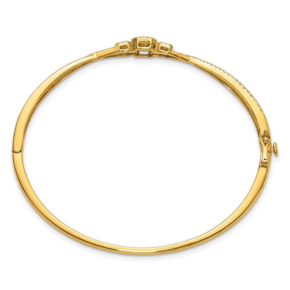 14K Polished and Textured Diamond Fashion Hinged Bangle