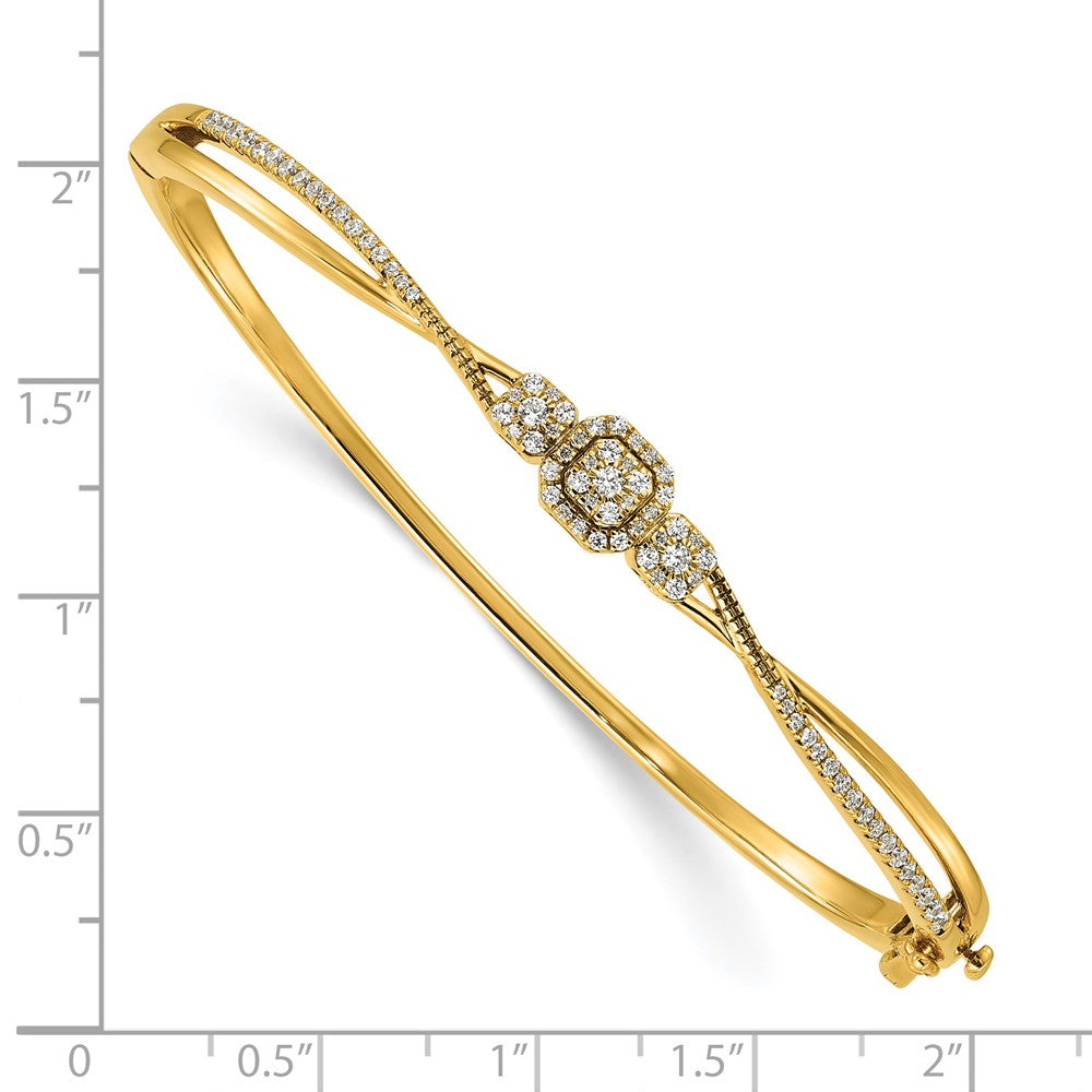 14K Polished and Textured Diamond Fashion Hinged Bangle