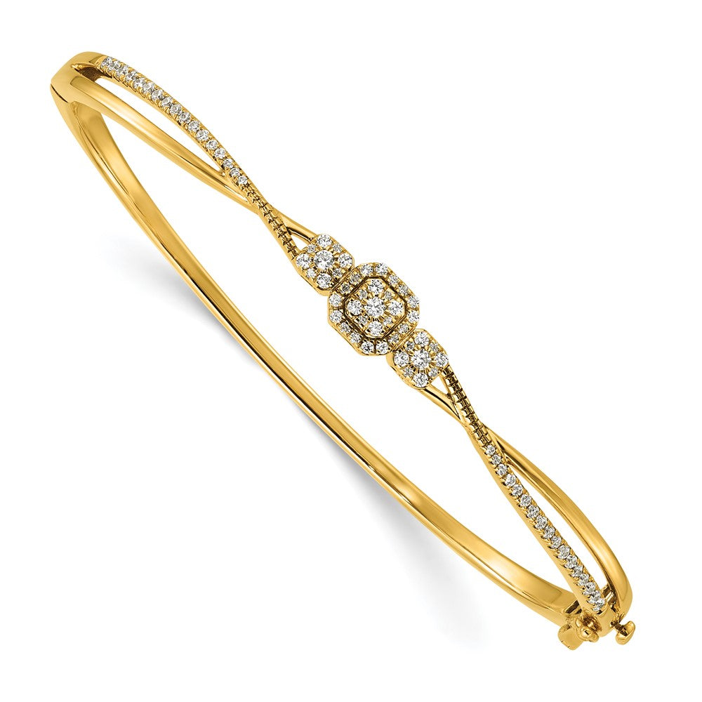 14K Polished and Textured Diamond Fashion Hinged Bangle