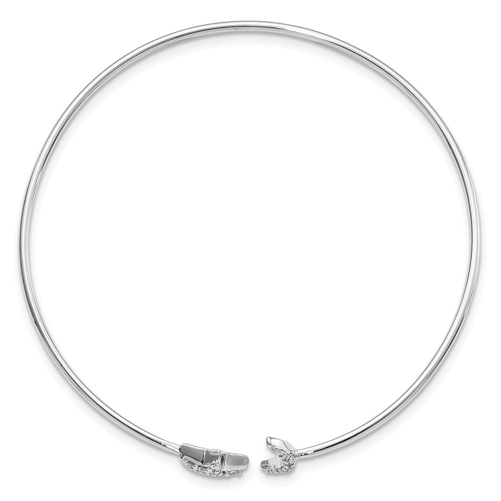 14k White Gold Diamond Moon and Star Flexible Cuff Bangle