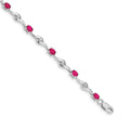 14k White Gold White Sapphire and Ruby Bracelet