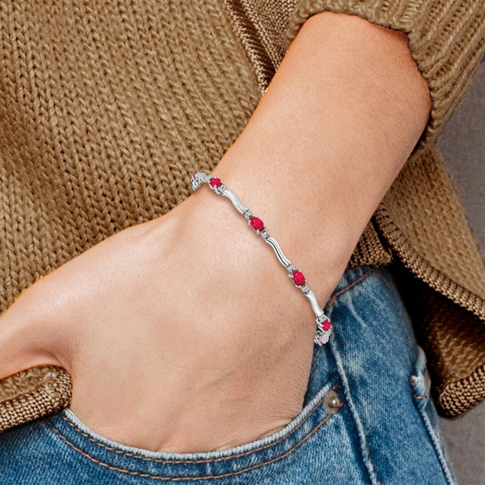 10k White Gold Diamond and Ruby Bracelet