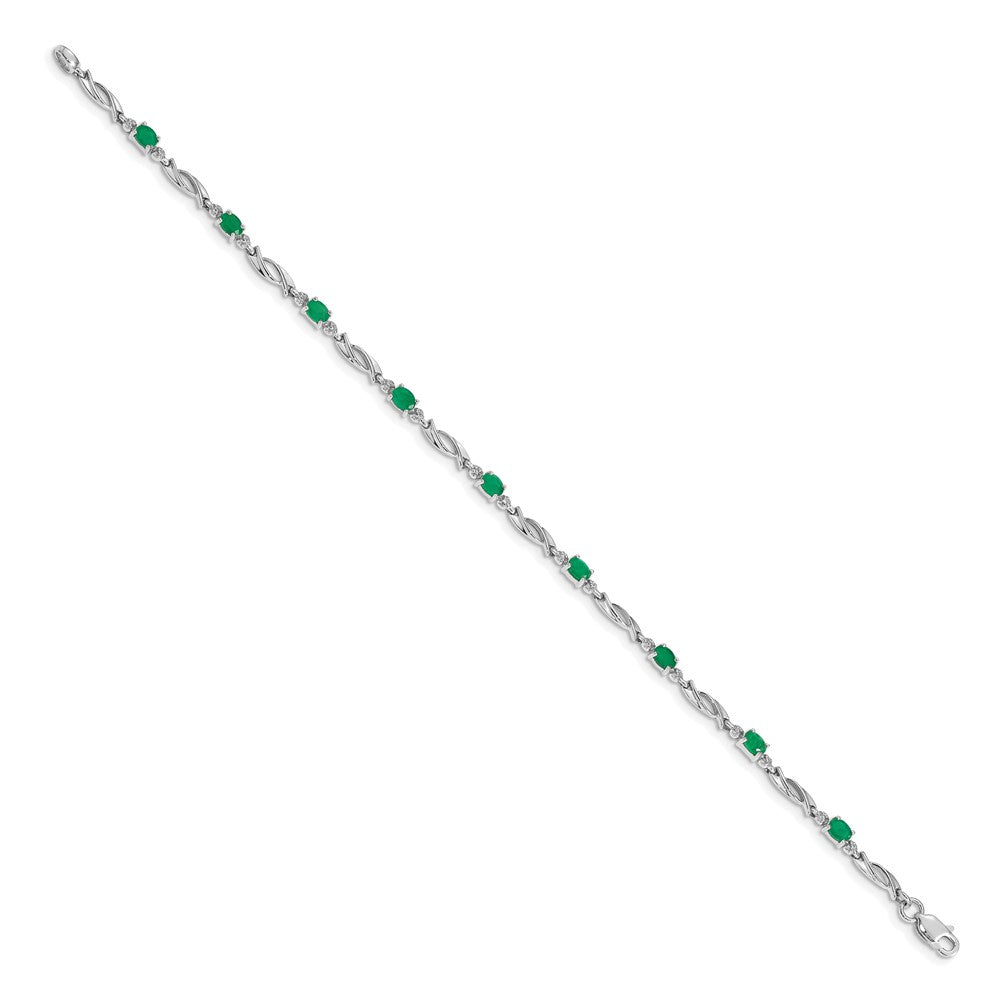 10k White Gold Diamond and Emerald Bracelet