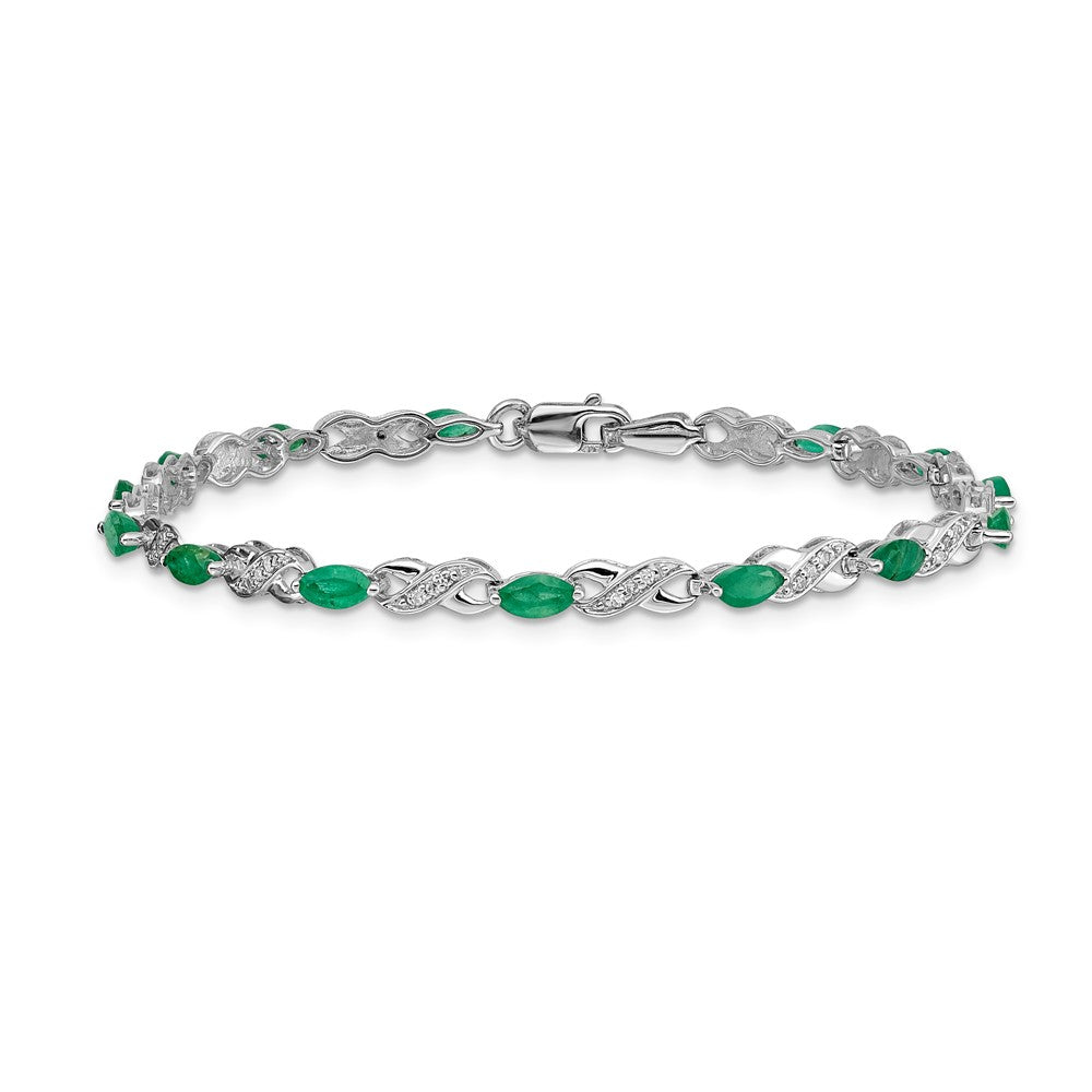 10k White Diamond and Emerald Infinity Bracelet