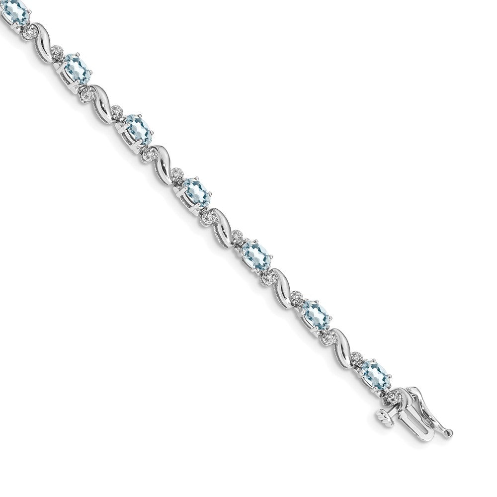 14k White Gold Diamond and Aquamarine Bracelet