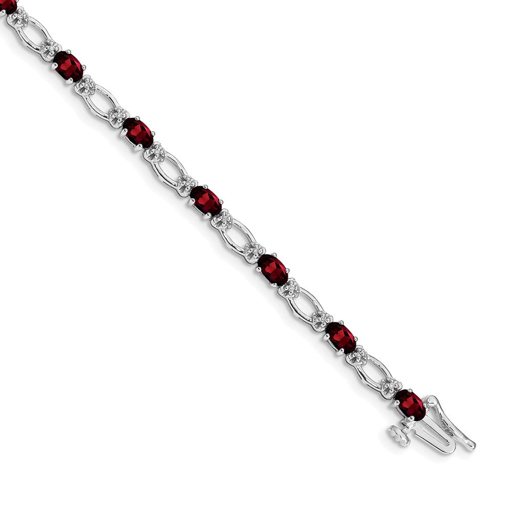 14k White Gold Diamond and Garnet Bracelet
