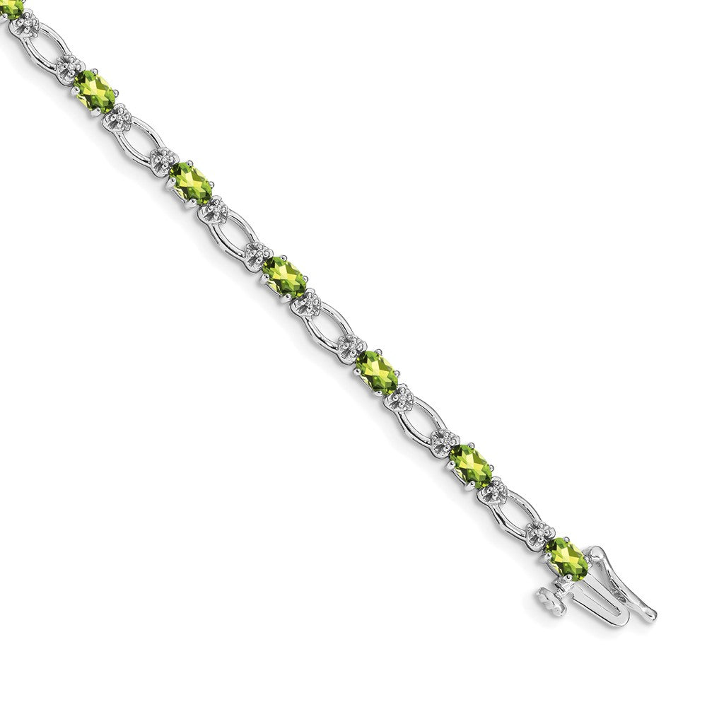 14k White Gold Diamond and Peridot Bracelet