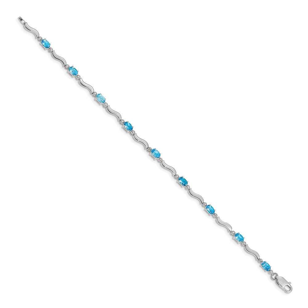 14k White Gold Fancy Diamond and Blue Topaz Bracelet