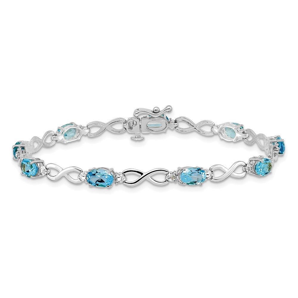 14k White Gold Blue Topaz and Diamond Infinity Bracelet