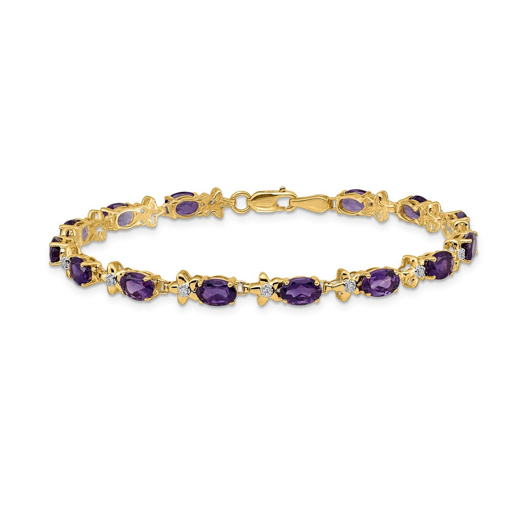 14k Floral Diamond and Amethyst Bracelet
