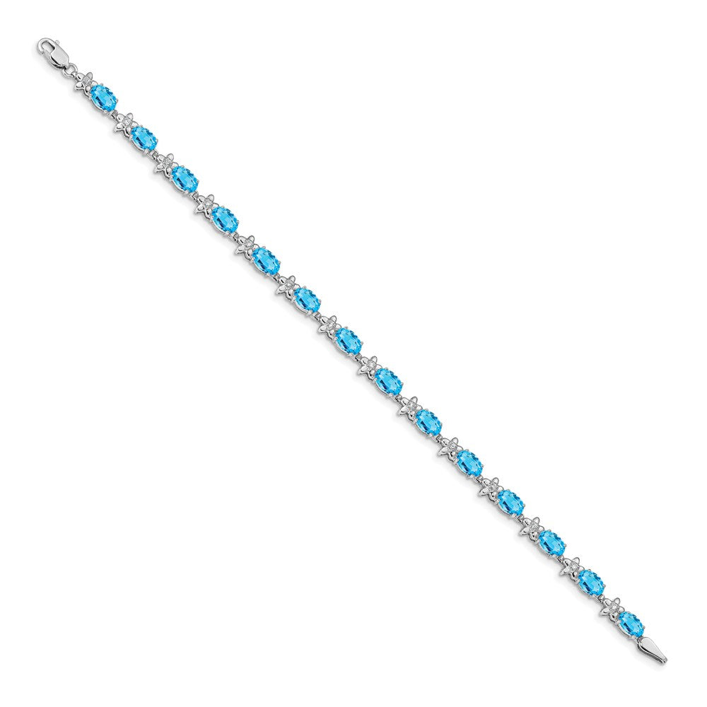 14k White Gold Floral Diamond and Blue Topaz Bracelet