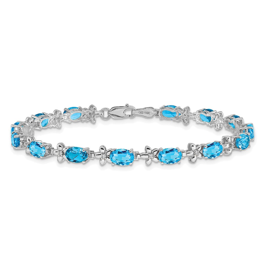 14k White Gold Floral Diamond and Blue Topaz Bracelet