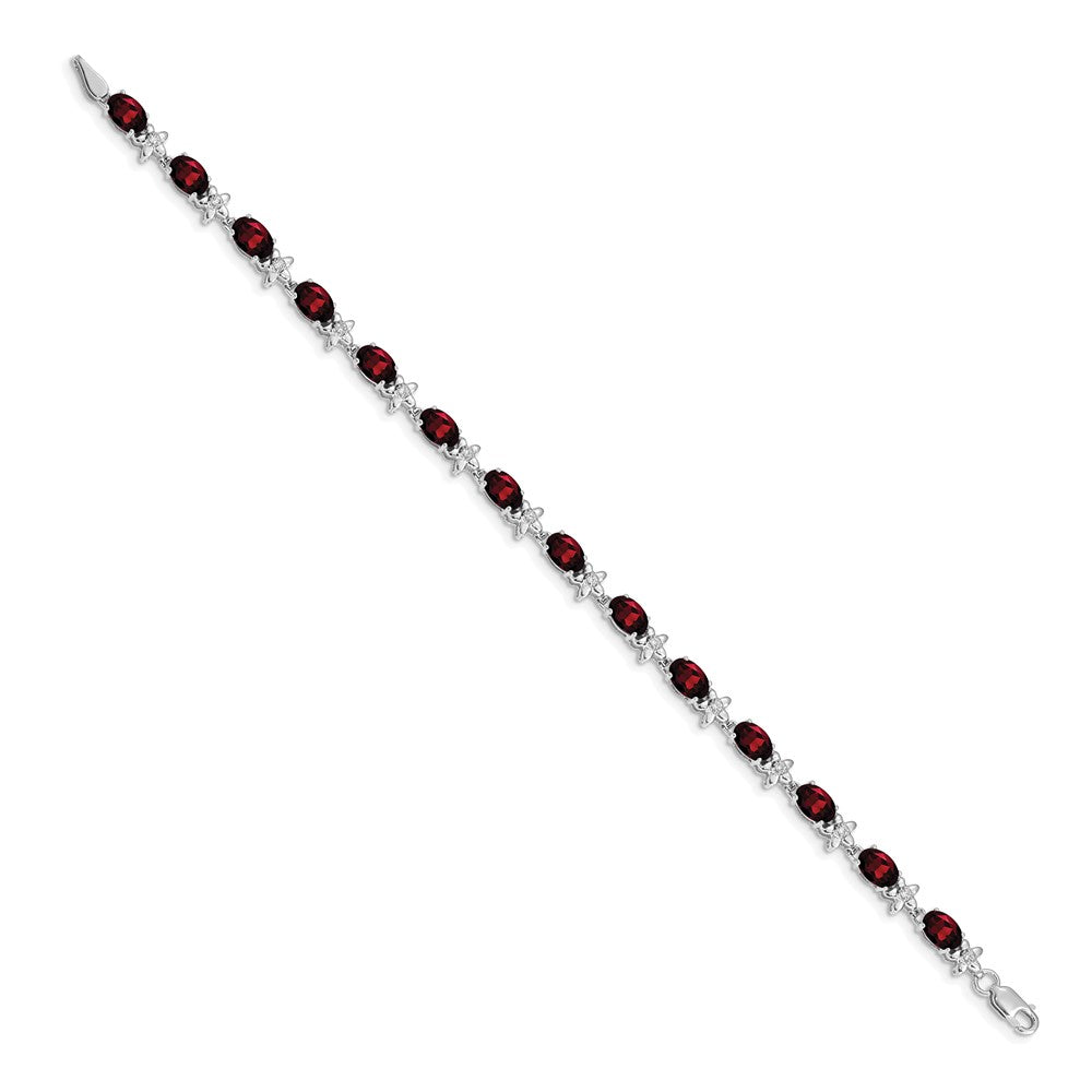 14k White Gold Floral Diamond and Garnet Bracelet