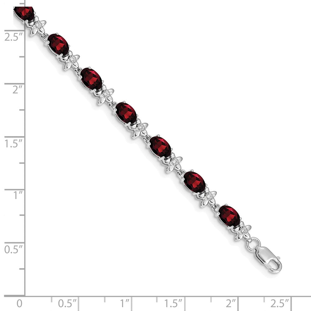 14k White Gold Floral Diamond and Garnet Bracelet