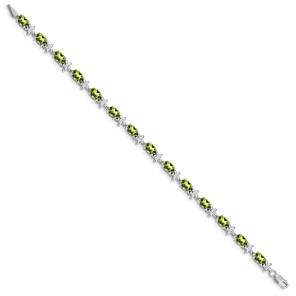 14k White Gold Floral Diamond and Peridot Bracelet