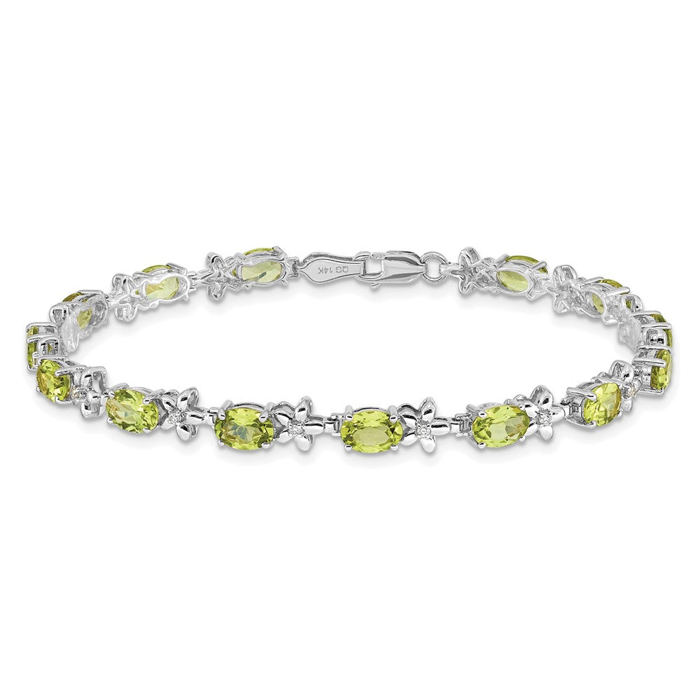 14k White Gold Floral Diamond and Peridot Bracelet