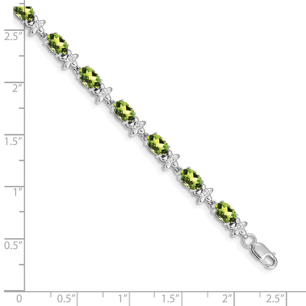 14k White Gold Floral Diamond and Peridot Bracelet