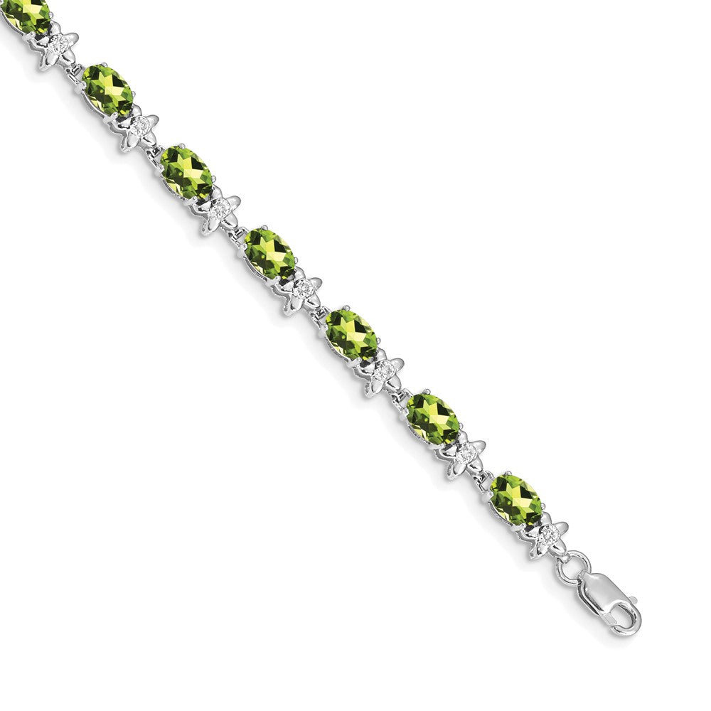 14k White Gold Floral Diamond and Peridot Bracelet
