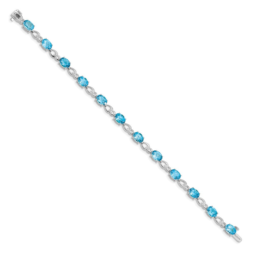 14k White Gold Blue Topaz and Diamond Bracelet