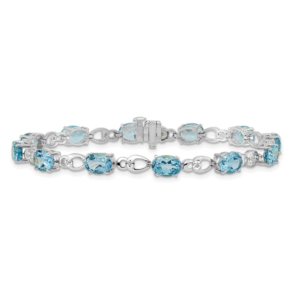 14k White Gold Blue Topaz and Diamond Bracelet