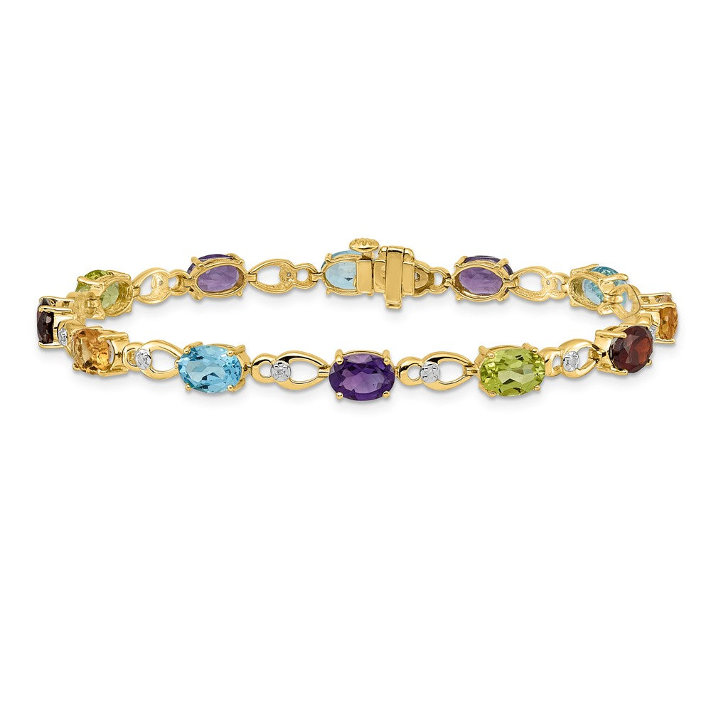14k Rainbow Gemstone and Diamond Bracelet
