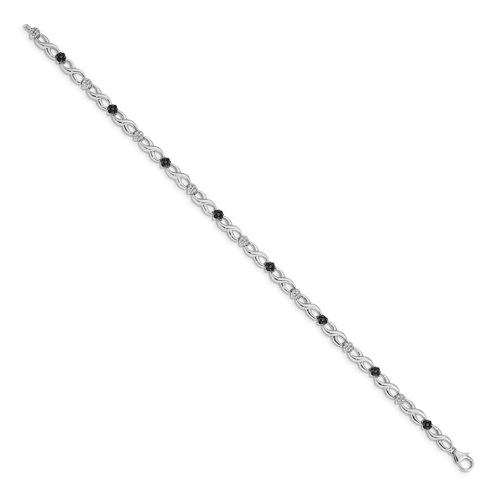14k White Gold White and Black Diamond Flower Infinity Bracelet